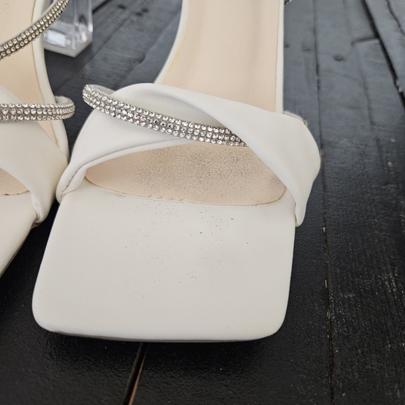 Elegant White Women's Heels with Rhinestone Straps Women's 11 Fancy Square Toe - Picture 5 of 11